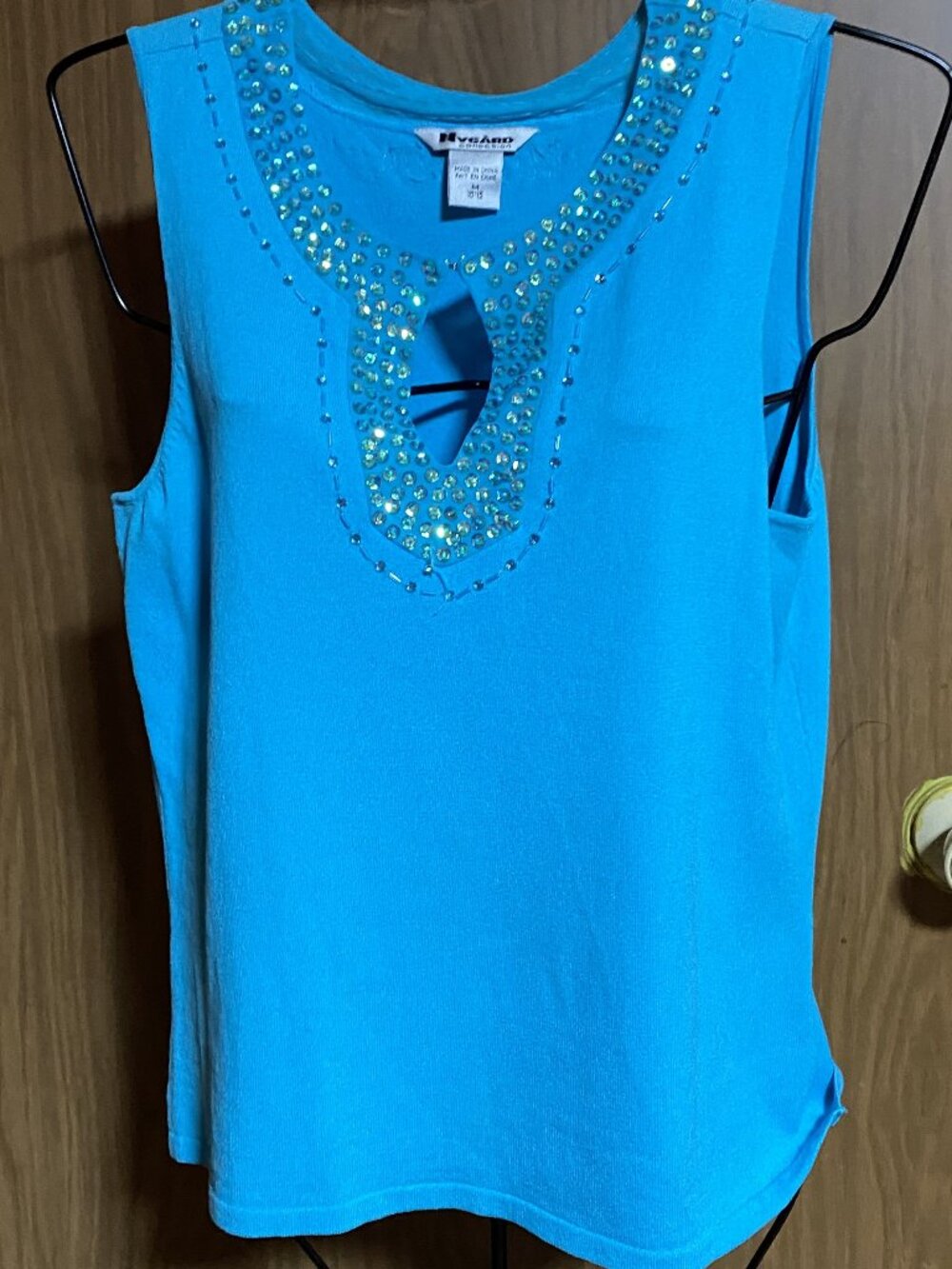 Vintage Bright Blue NYGARD Knit Sleeveless Top with Sequins-Sz M